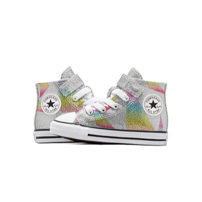 Converse scarpa sneakers da bambina glitterata con laccio elastico e velcro A04739C argento-bianco