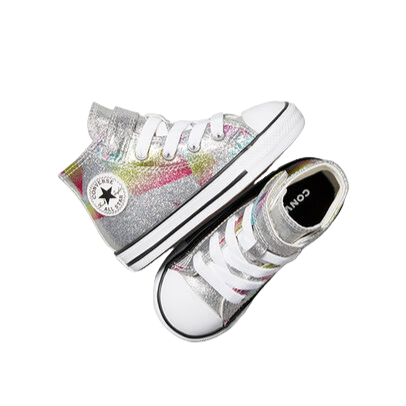 Converse scarpa sneakers da bambina glitterata con laccio elastico e velcro A04739C argento-bianco