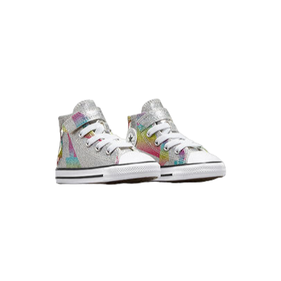 Converse scarpa sneakers da bambina glitterata con laccio elastico e velcro A04739C argento-bianco