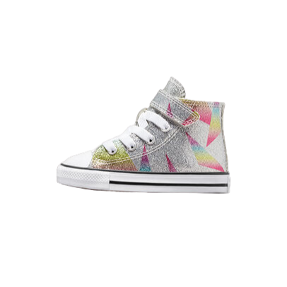 Converse scarpa sneakers da bambina glitterata con laccio elastico e velcro A04739C argento-bianco