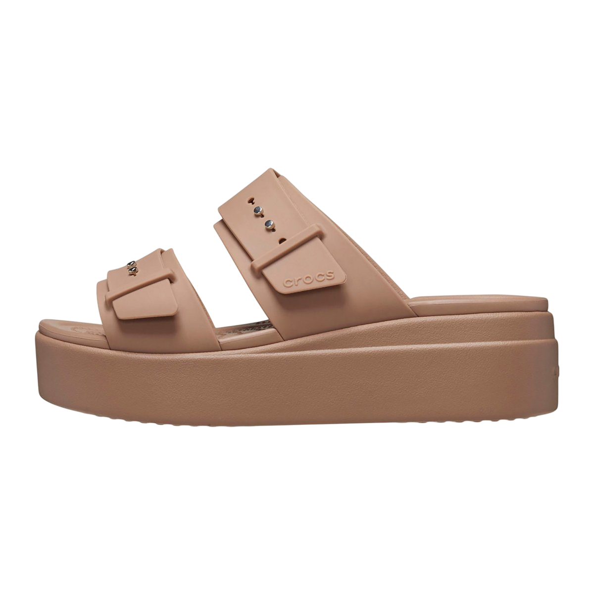 Crocs sandalo da donna con zeppa Brooklyn Buckle Low Wedge 207431-2Q9 latte 1