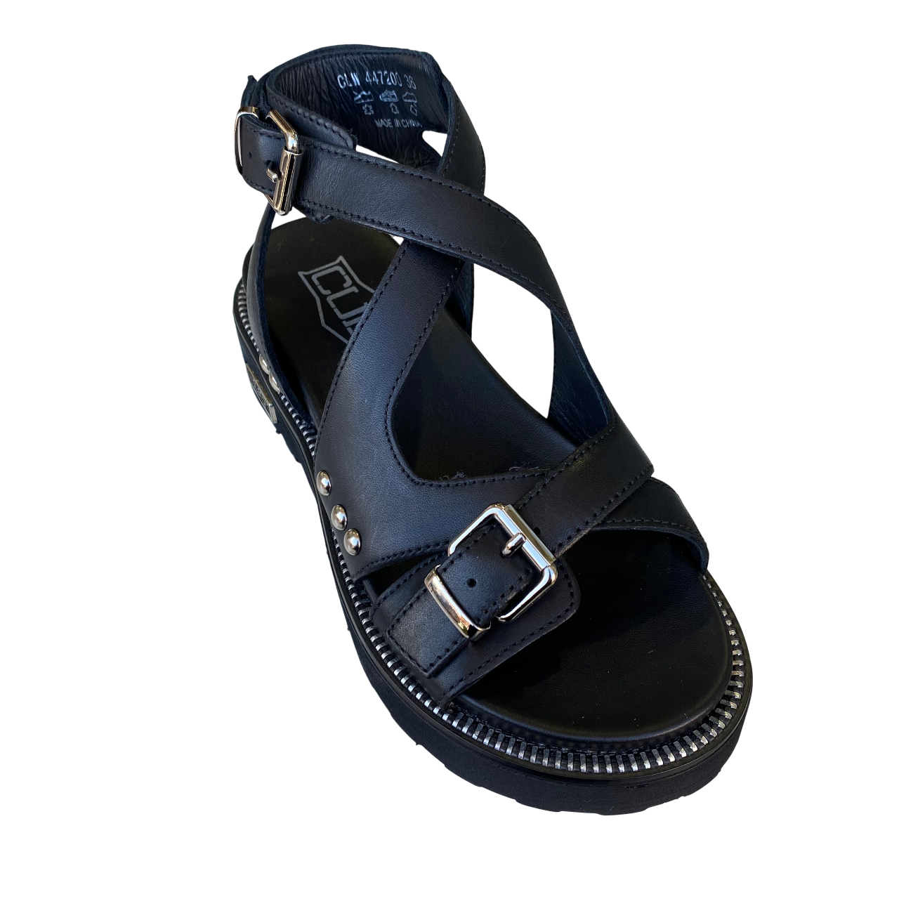 Cult sandalo alla caviglia da donna con fasce incrociate e due fibbia Ziggy 4472 nero