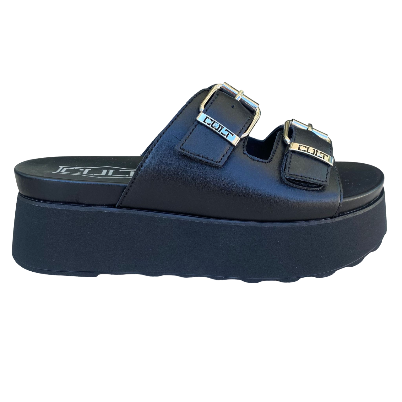 Cult sandalo a ciabatta da donna con fibbie e borchie 3146 nero
