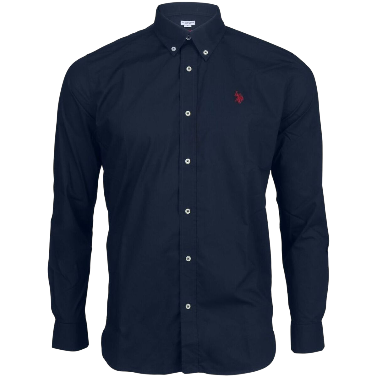 Dettaglio della camicia U.S. Polo Assn. in cotone premium con logo iconico, perfetta per abbigliamento elegante e casual da uomo