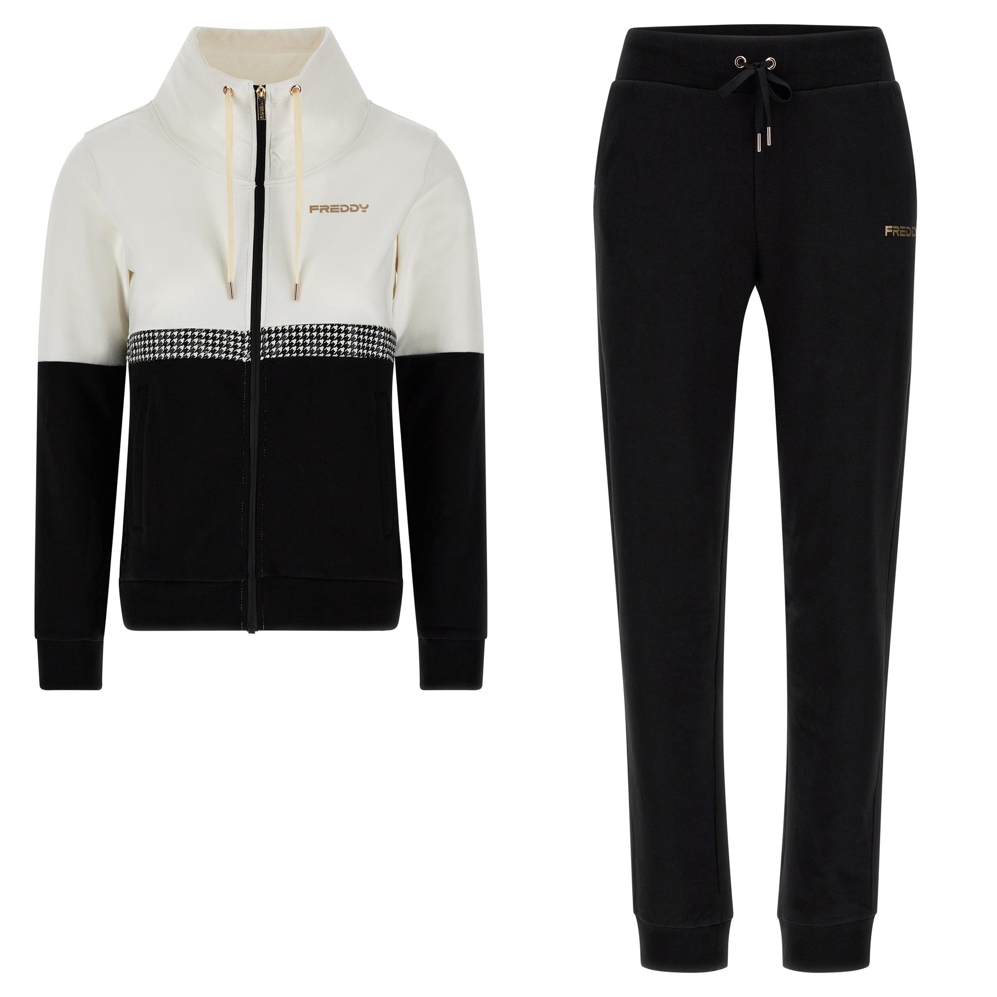 Freddy tuta sportiva da donna con zip e collo ad anello e inserto a fantasia F3WTRK3 W72N beige-nero