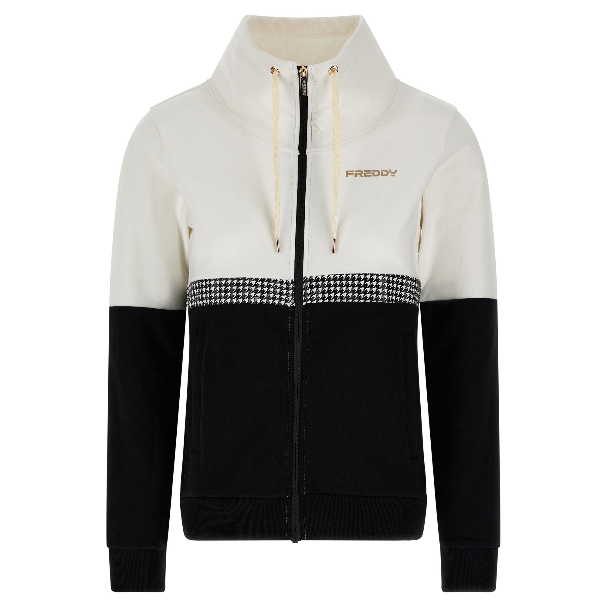 Freddy tuta sportiva da donna con zip e collo ad anello e inserto a fantasia F3WTRK3 W72N beige nero