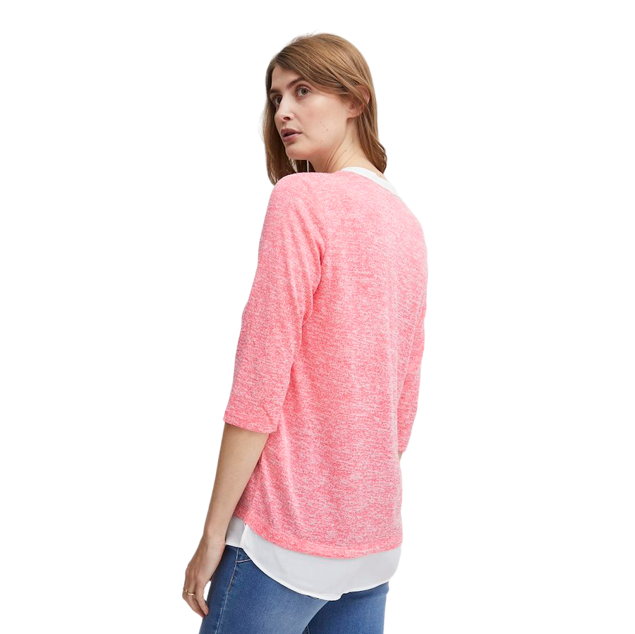 Fransa Women's knitted sweater with V-neck and 3/4 sleeves 20611398 1719301 camellia rose