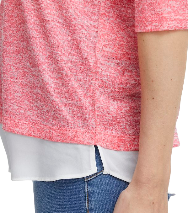 Fransa Women's knitted sweater with V-neck and 3/4 sleeves 20611398 1719301 camellia rose