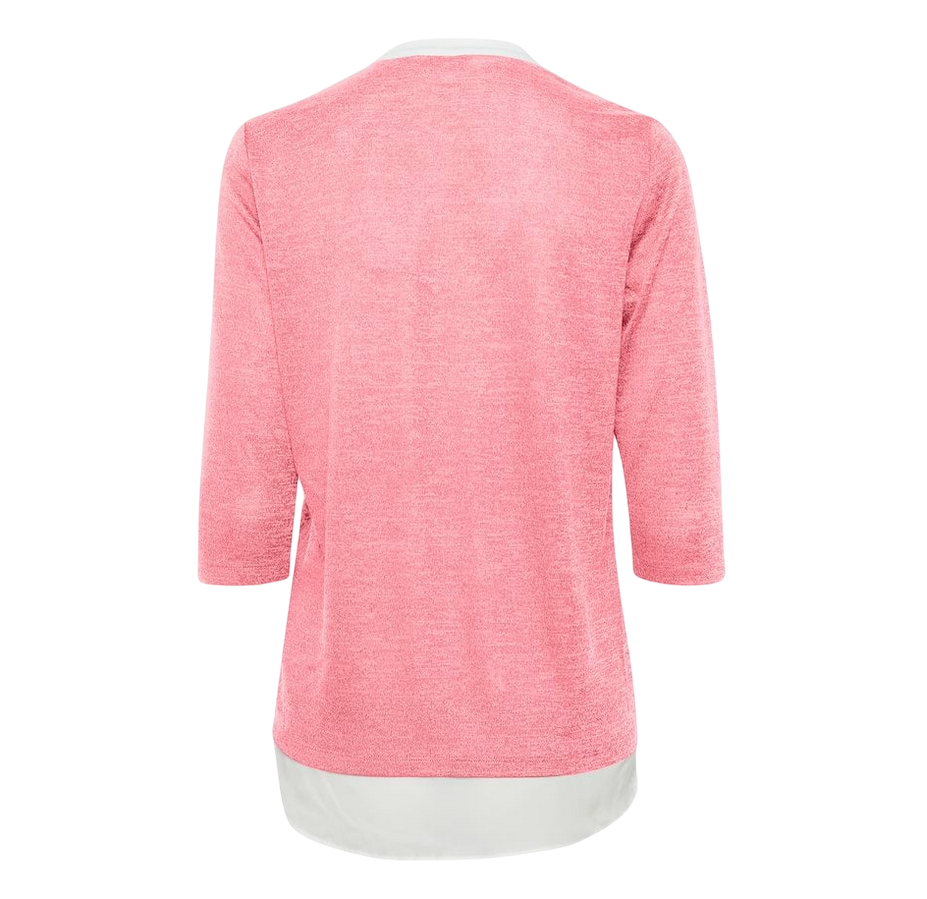Fransa Women's knitted sweater with V-neck and 3/4 sleeves 20611398 1719301 camellia rose