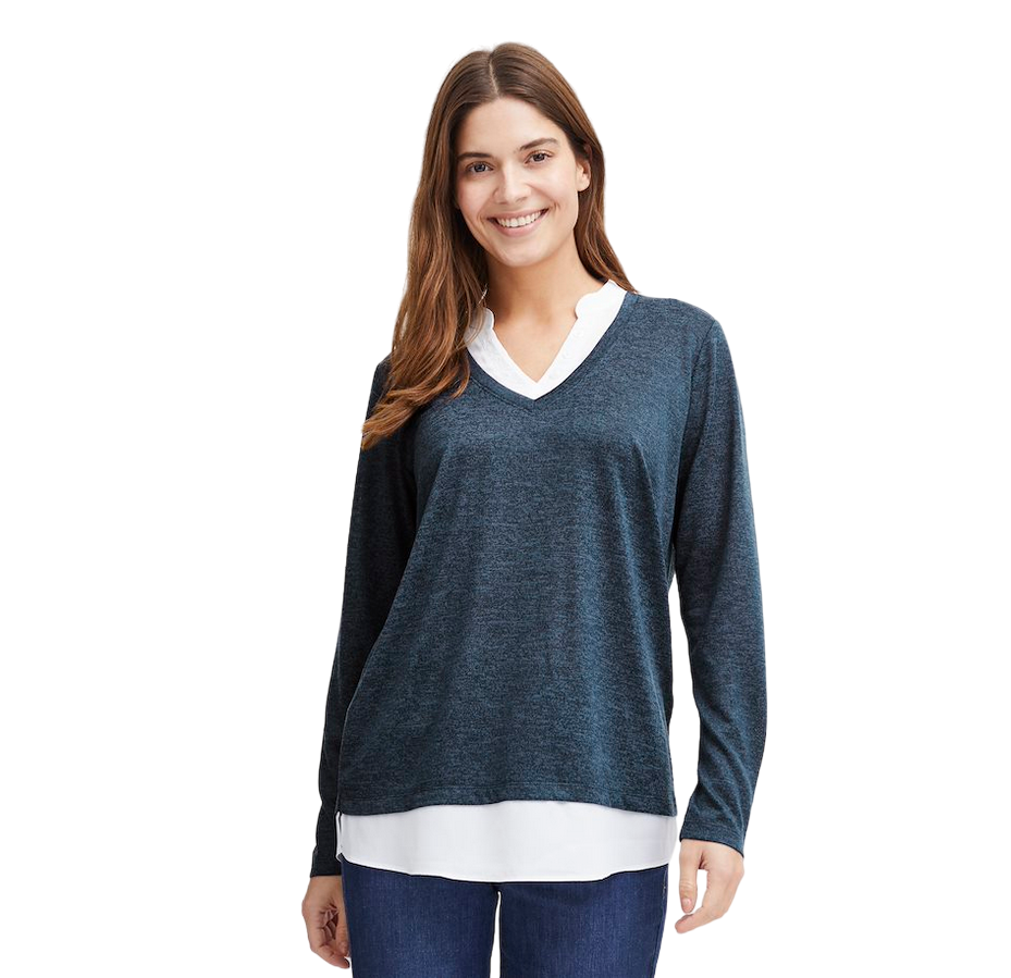 Fransa maglia da donna con scollo a V con collo e fondo camicia Frrexan 20610799 1939231 blu