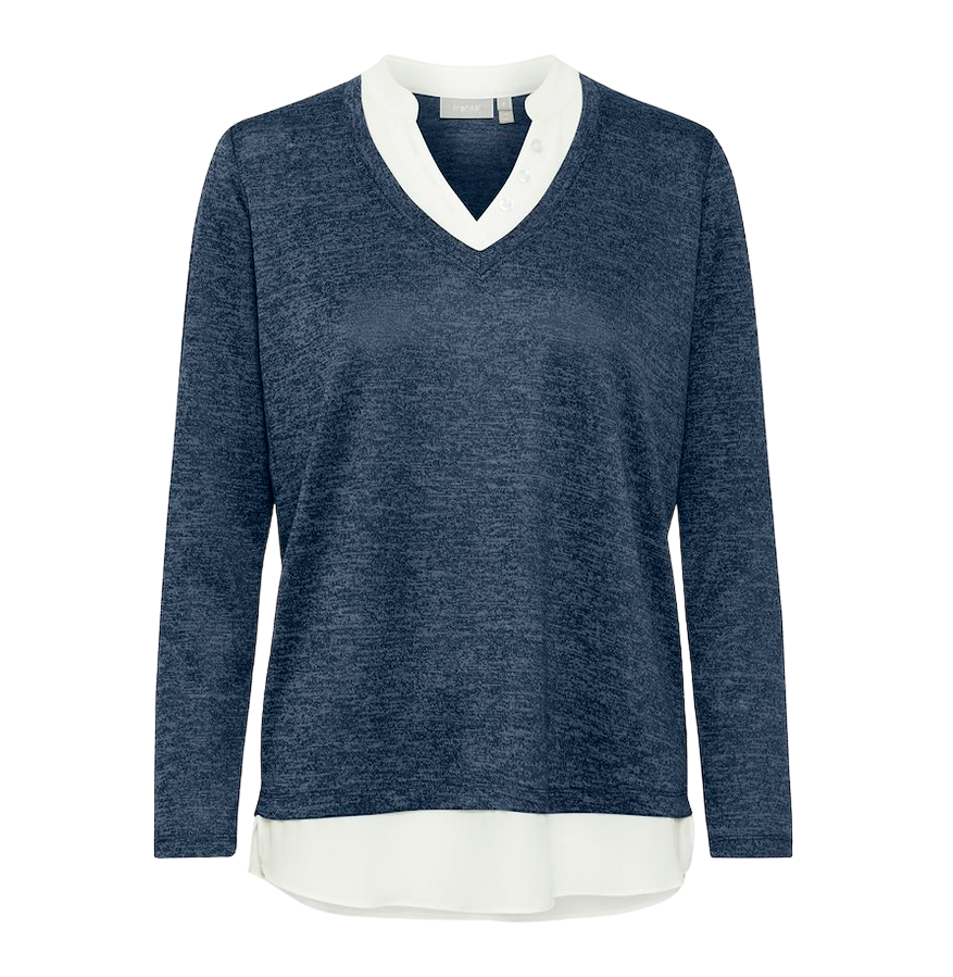 Fransa maglia da donna con scollo a V con collo e fondo camicia Frrexan 20610799 1939231 blu
