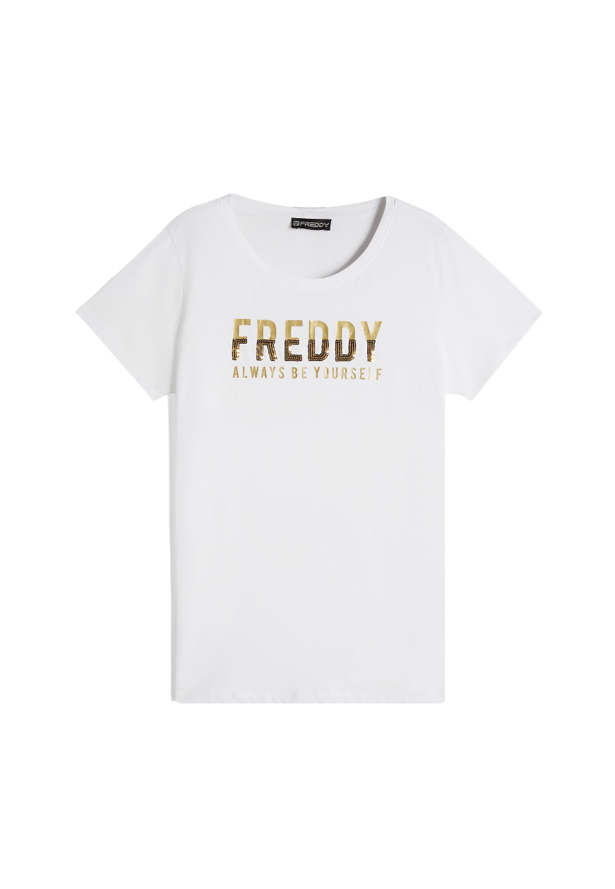 Freddy maglietta manica cora da donna con paillettes S4WTEET5 W bianco