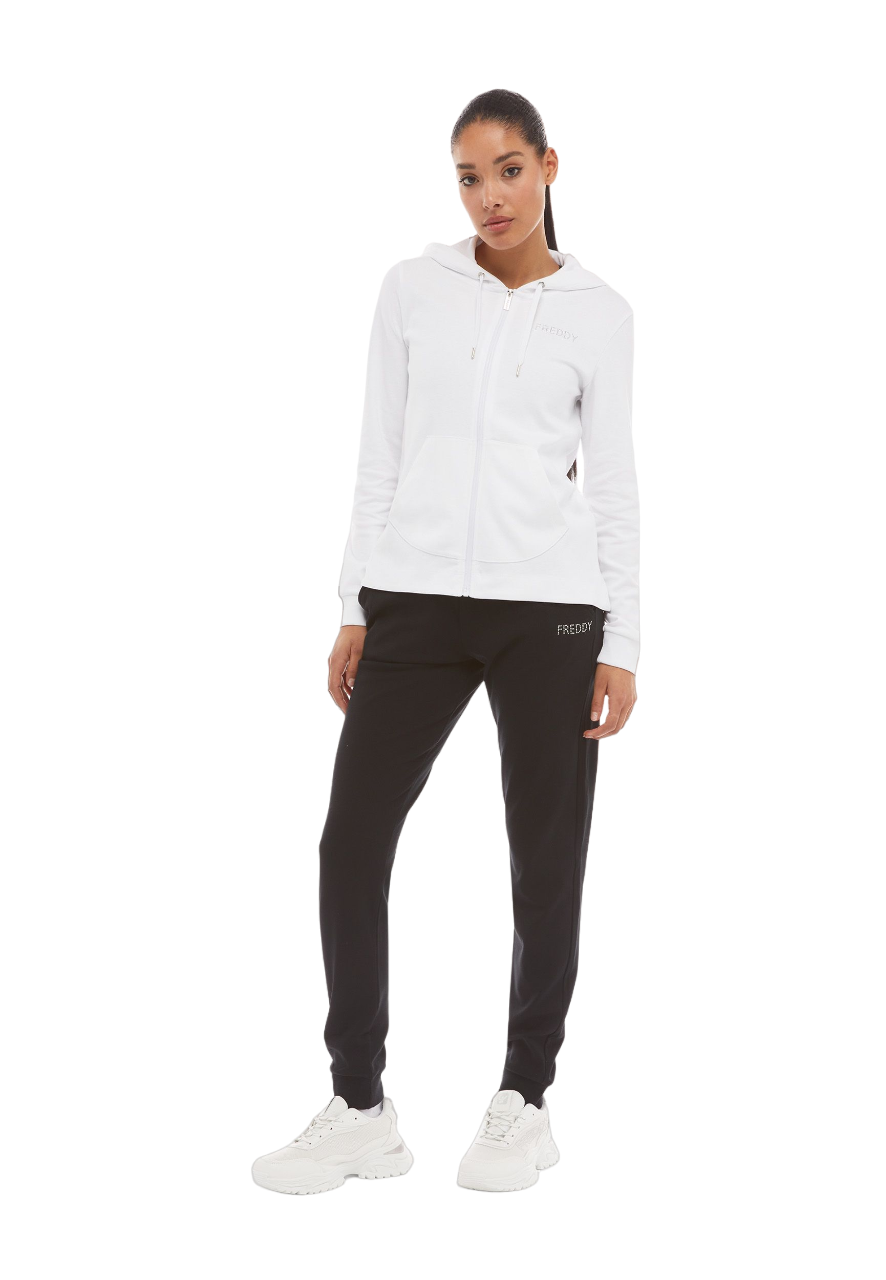 Freddy tuta sportiva da donna con cappuccio S4WTRK7 WN bianco nero