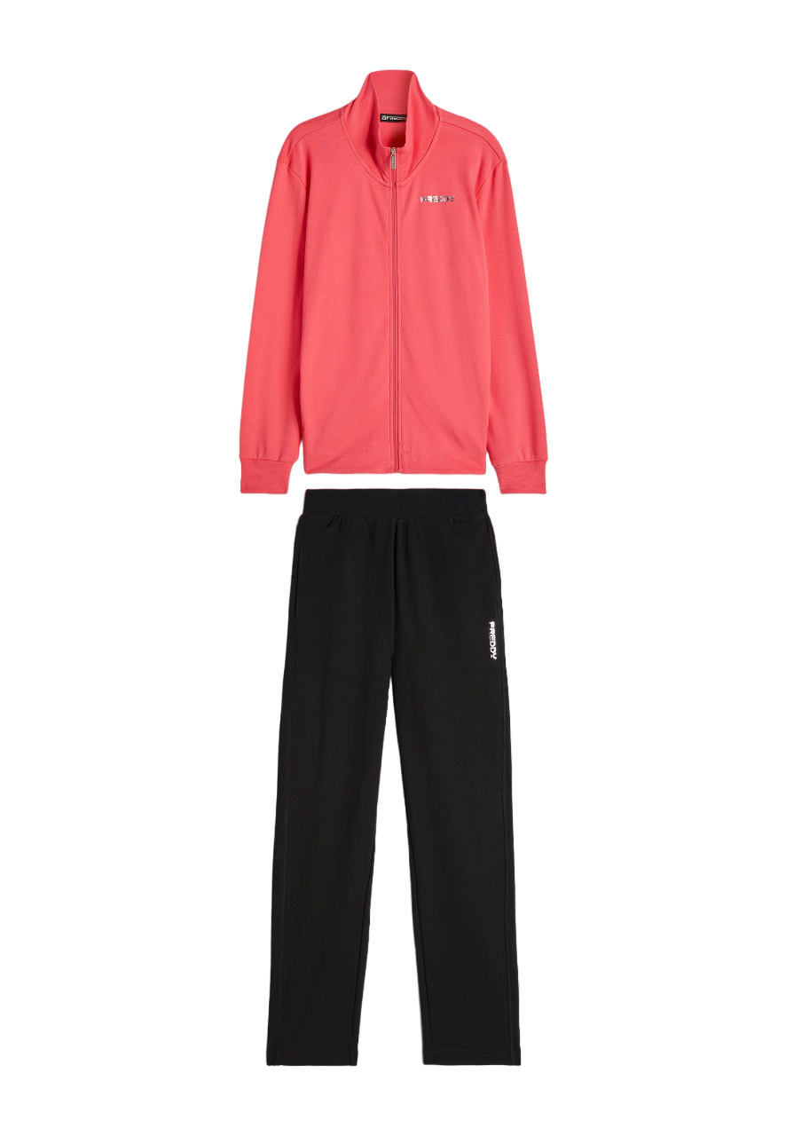 Freddy tuta sportiva da donna con cerniera intera e collo alto S4WTRK10 R24N rosso ciclamino nero
