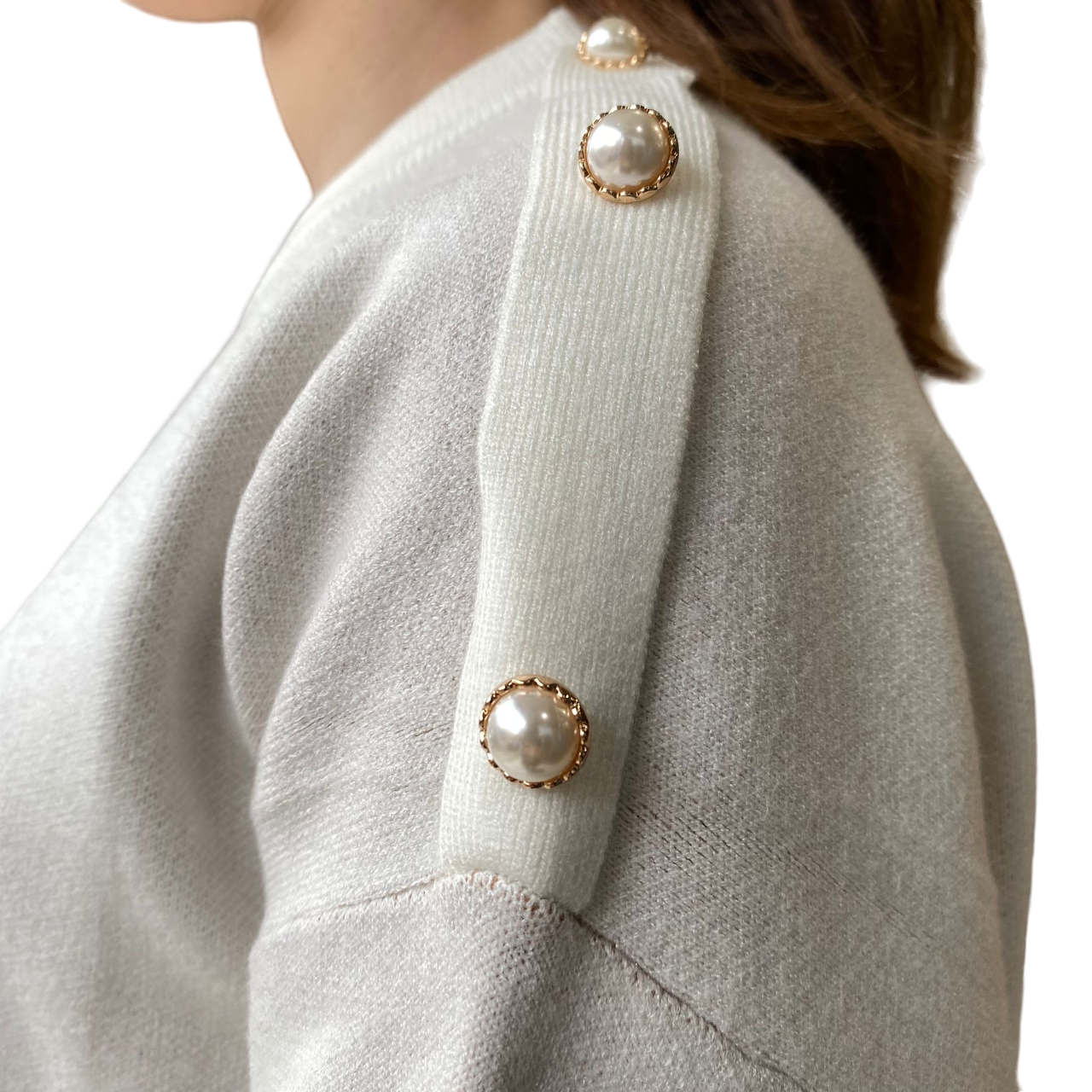 Fresh Flower maglia girocollo con bottoni banda lurex FF485 panna