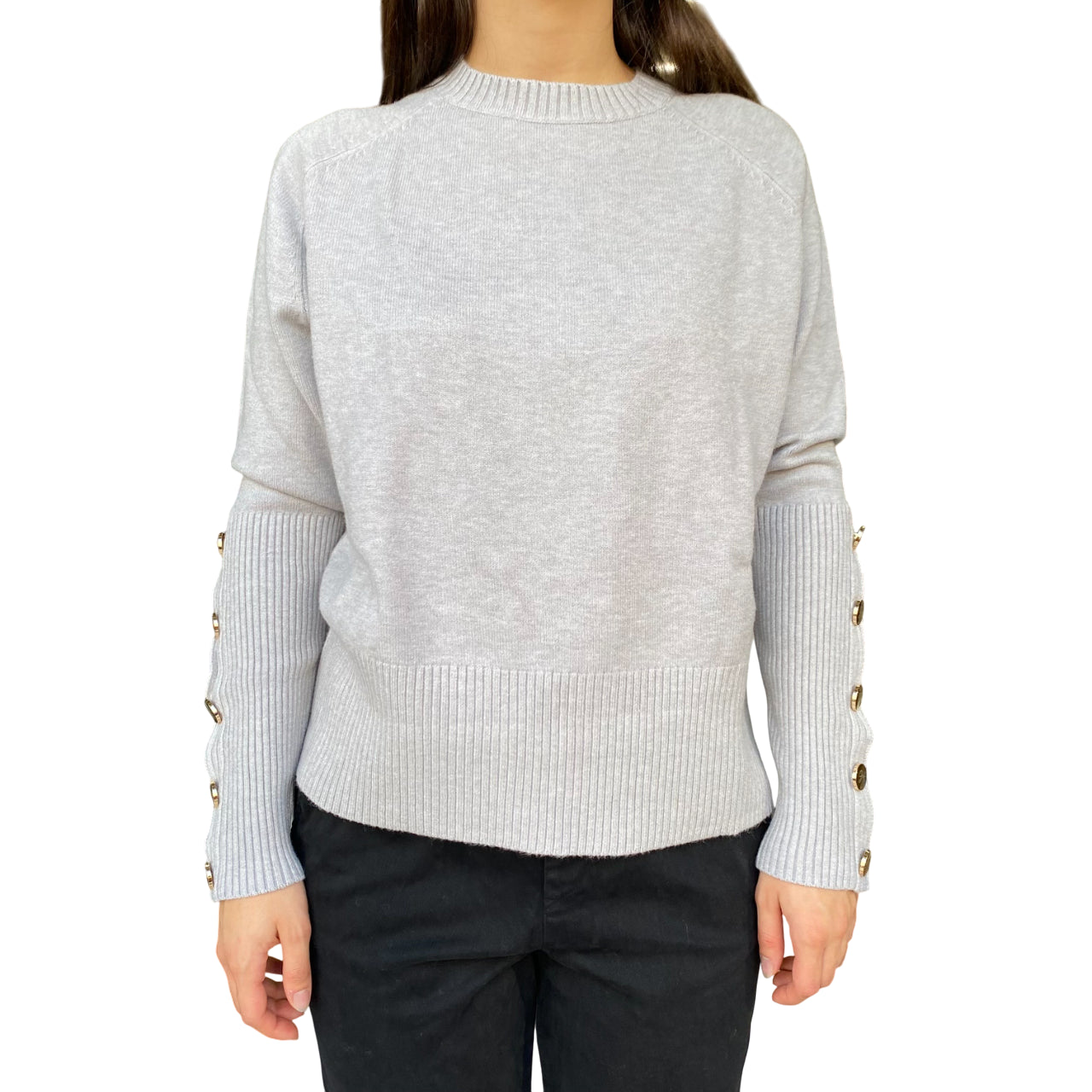 GRIFFAI Maglia donna scollo tondo con bottoni DGF5674 Perla