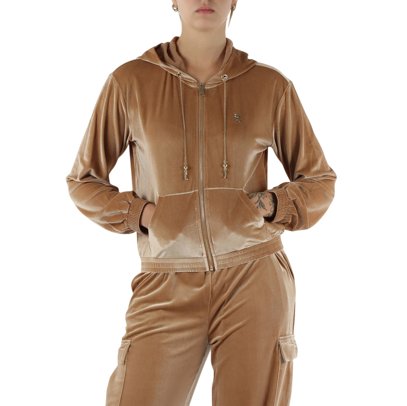 Gaudì Felpa 521BD64007 2368 Beige: Felpa Donna in Ciniglia con Cappuccio