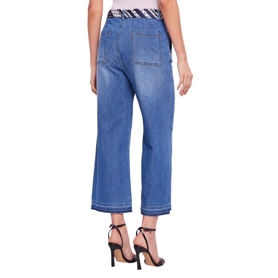Gaudì pantalone jeans da donna largo a vita alta con foulard come cintura 511BD26010 blu chiaro