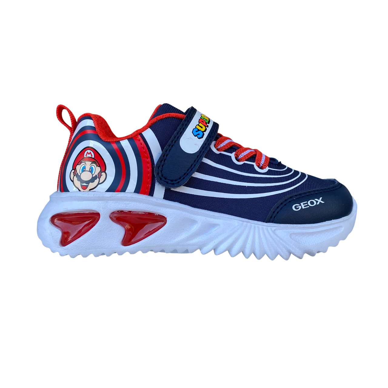 Geox scarpa da ginnastica da bambino con laccio elastico e velcro Assister J55DZB 02A54 C0735 blu-rosso