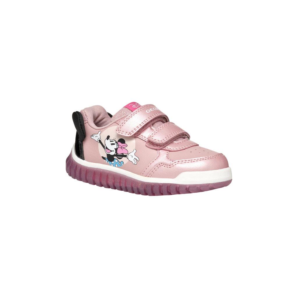 Geox scarpa da bambina con strappo e luci Minny Disney B4661B 0AJ02 C8179 rosa antico-nero