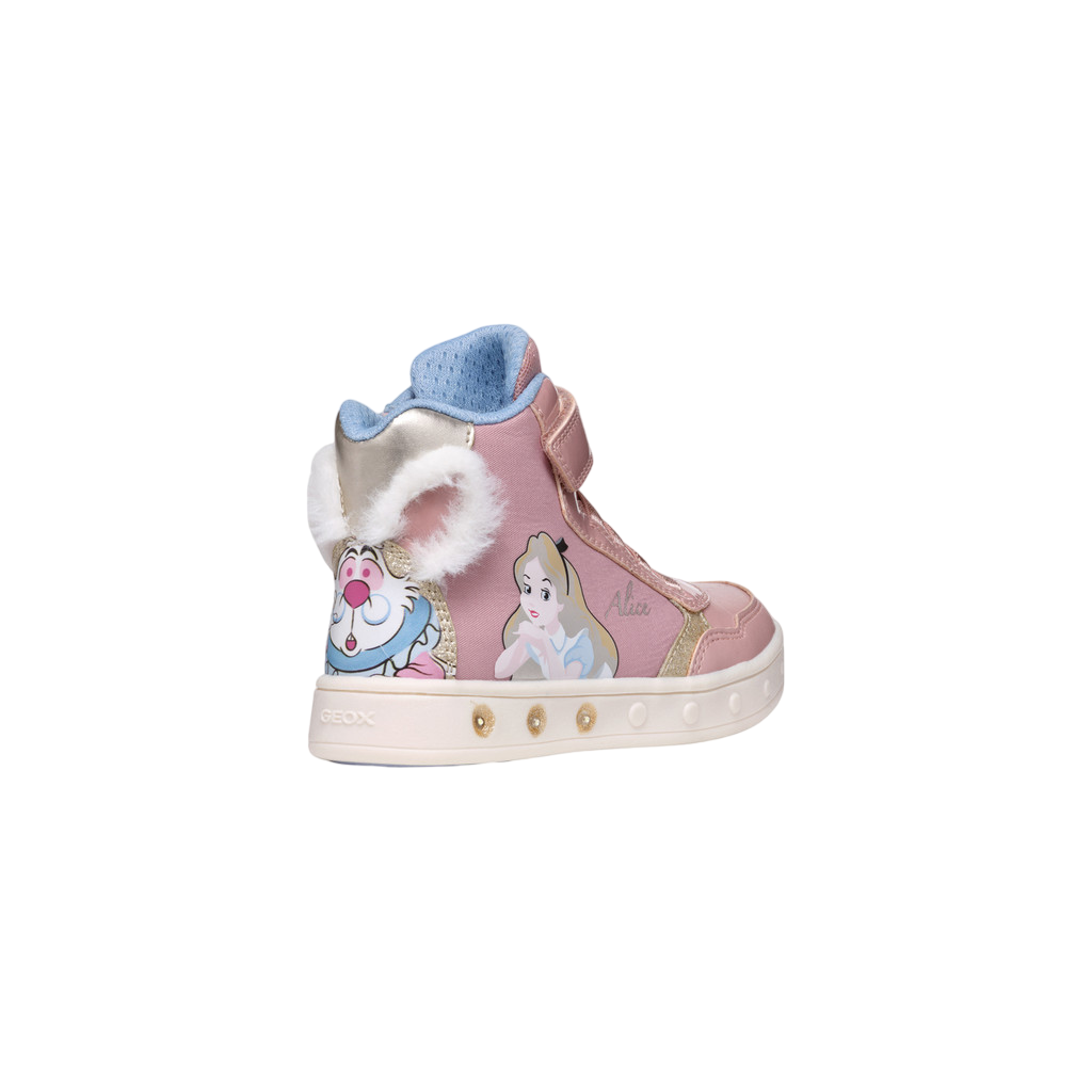 Geox scarpa sneakers alta da bambina con luci Skylin J468WG rosa chiaro-platino