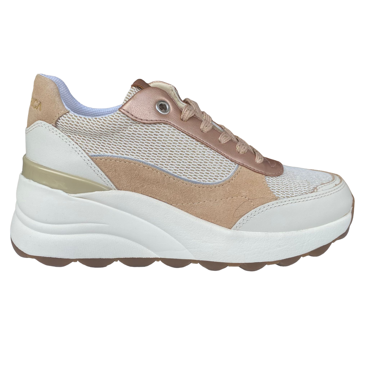 Geox scarpa sneakers da donna con tallone rialzato SPHERICA EC13 bianco spento - beige