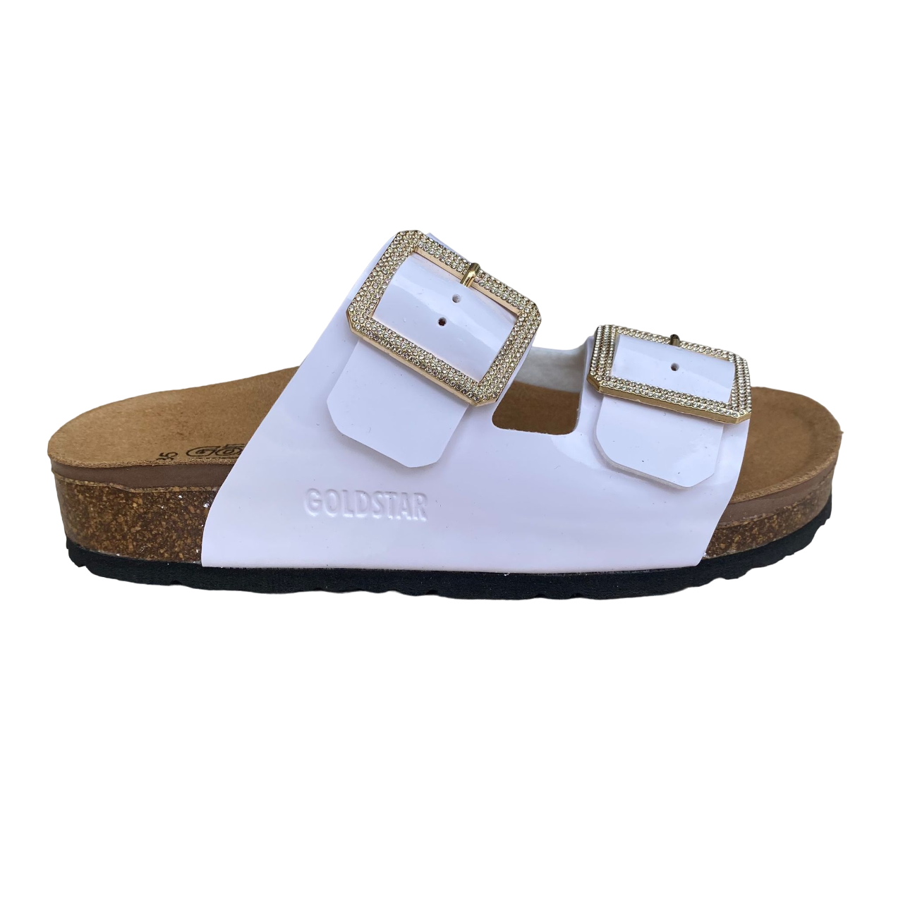 Goldstar ciabatta da donna sottopiede in pelle con 2 fibbie con strass GS31801QS bianco