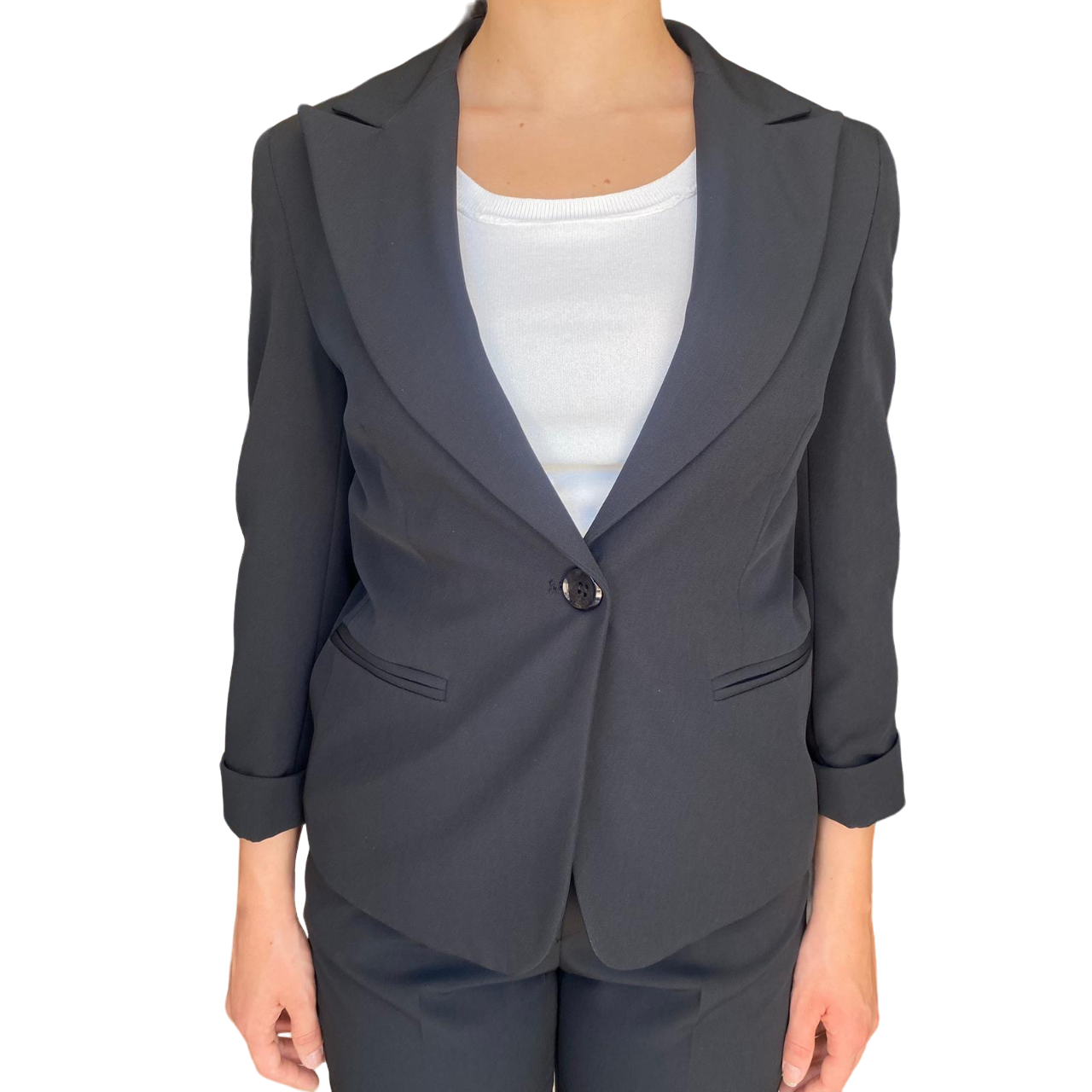 Griffai Women's suit with 3/4 sleeve jacket and stretch trousers DGP5001 black