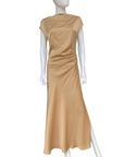 Griffai Abito lungo da donna in raso con scollo a V DGP6682 bronzo_fronte