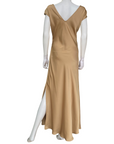 Griffai Abito lungo da donna in raso con scollo a V DGP6682 bronzo_retro