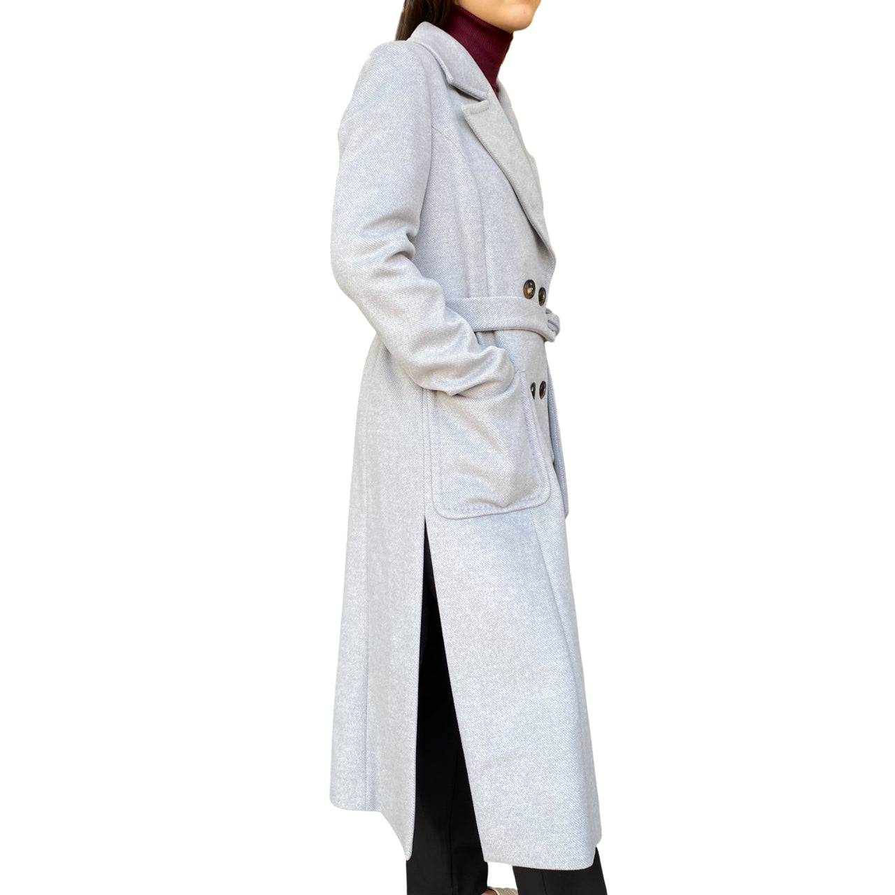 Griffai Cappotto Doppiopetto Lungo con Cintura Donna DGF6053 Grigio - laterale
