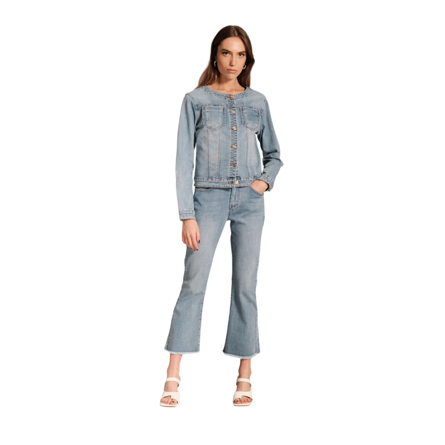 Griffai giubbino Chanel in jeans da donna DGP4775 blu chiaro