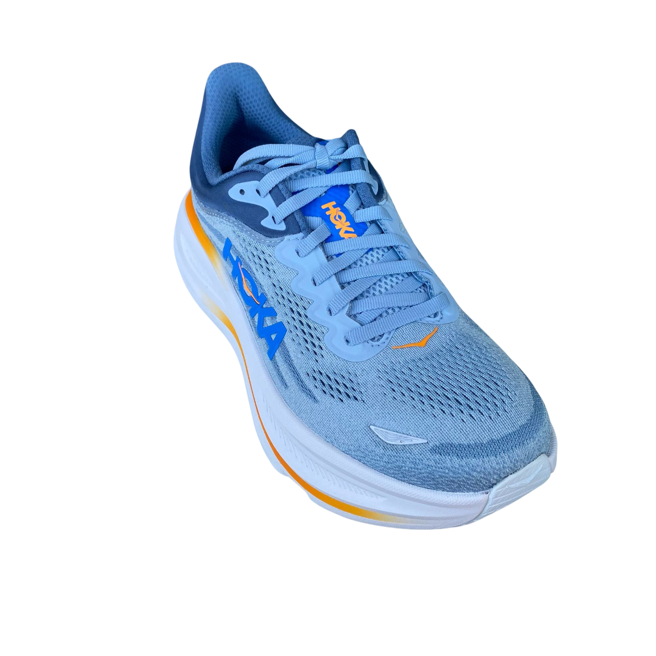 HOKA ONE ONE Bondi 9 scarpa da corsa uomo celeste grigio-arancio con massima ammortizzazione per running