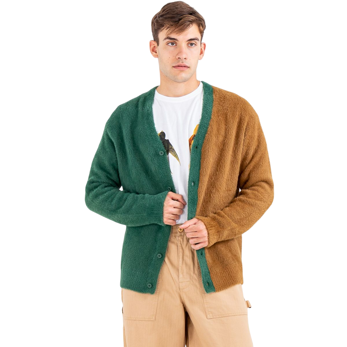 HUF cardigan morbido unisex in finto mohair Feels Good KN00391 marrone