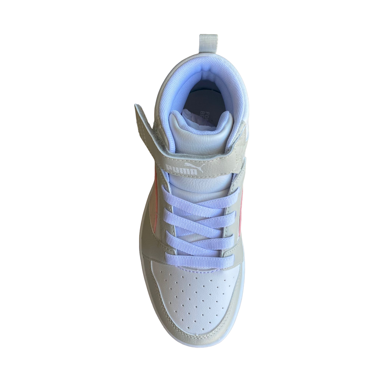 Puma girl's high shoe with lace and strap Rebound V6 AC+PS 393832-04 white-pink-grey
