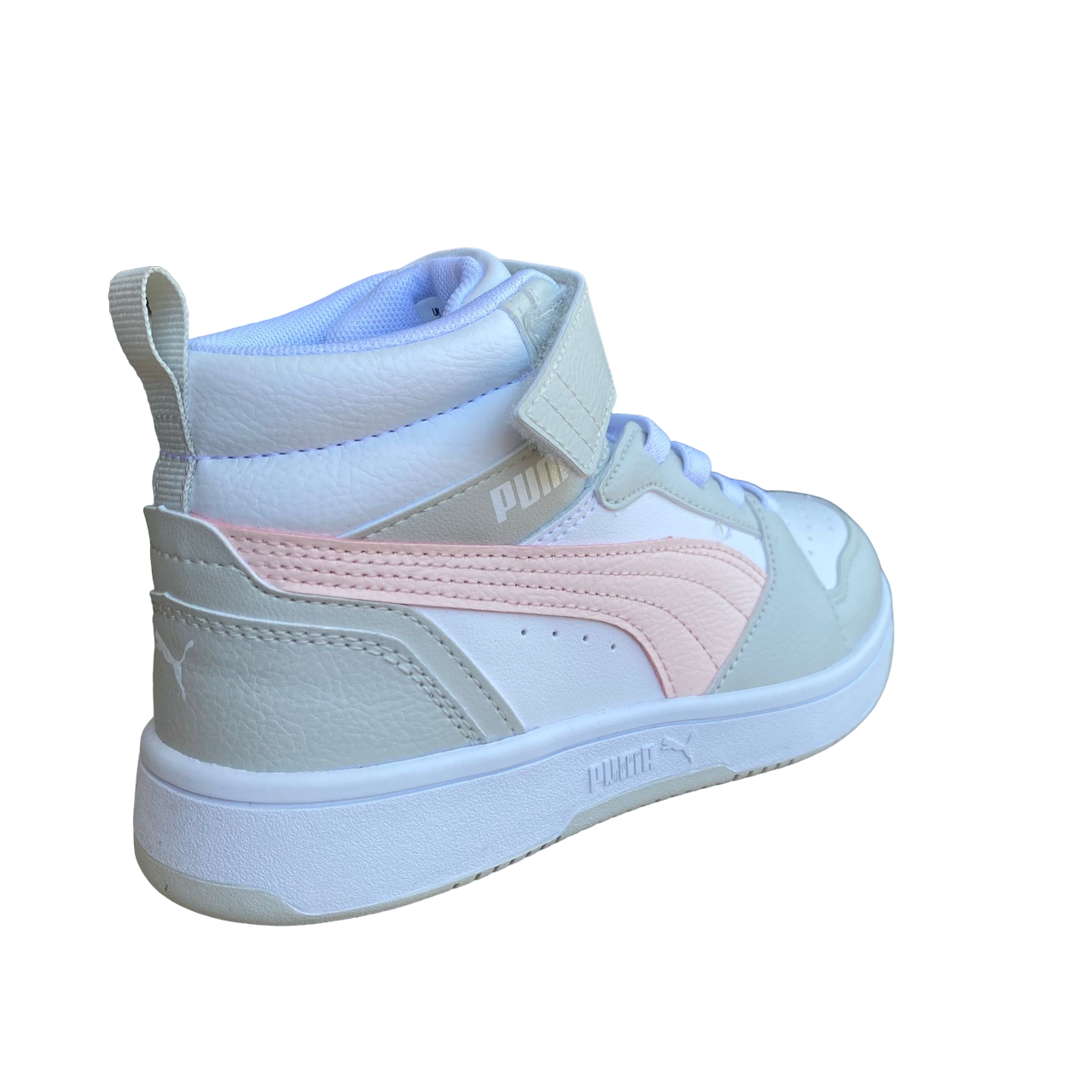 Puma girl's high shoe with lace and strap Rebound V6 AC+PS 393832-04 white-pink-grey