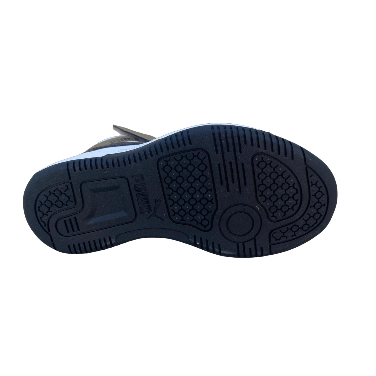 Puma boys' high shoe with lace and strap Rebound V6 AC+PS 393832-08 white-black-chocolate