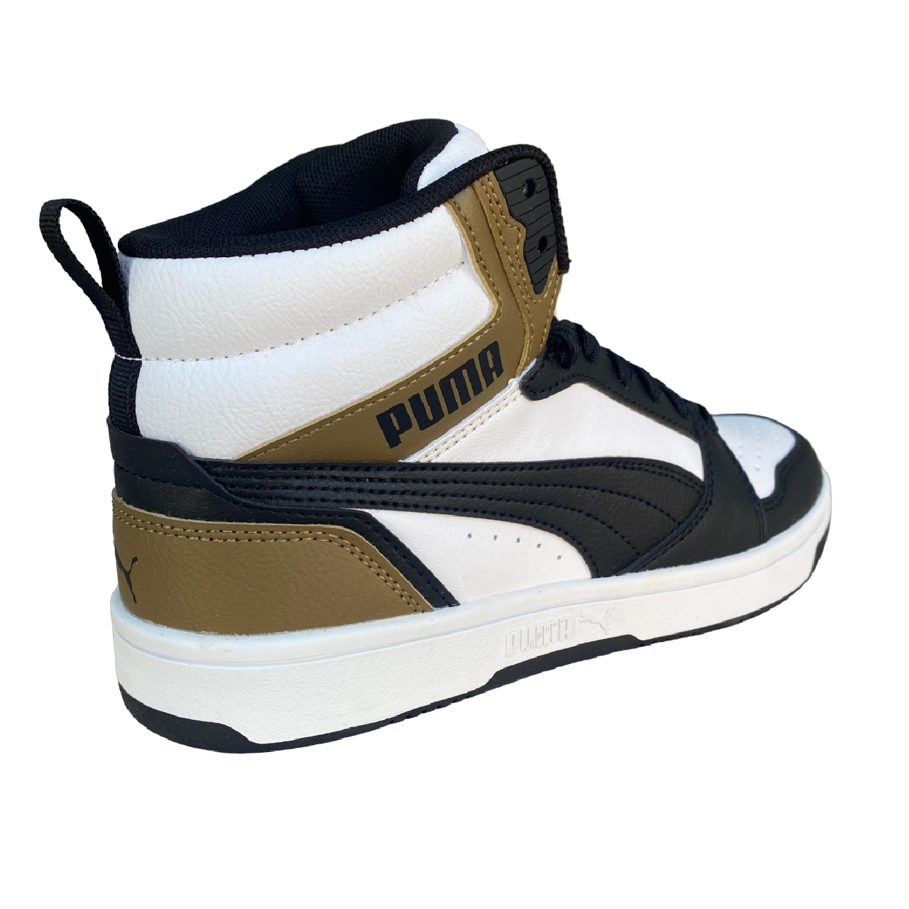 Puma Rebound v6 Mid boy's high sneaker shoe 393831 08 white-black-chocolate