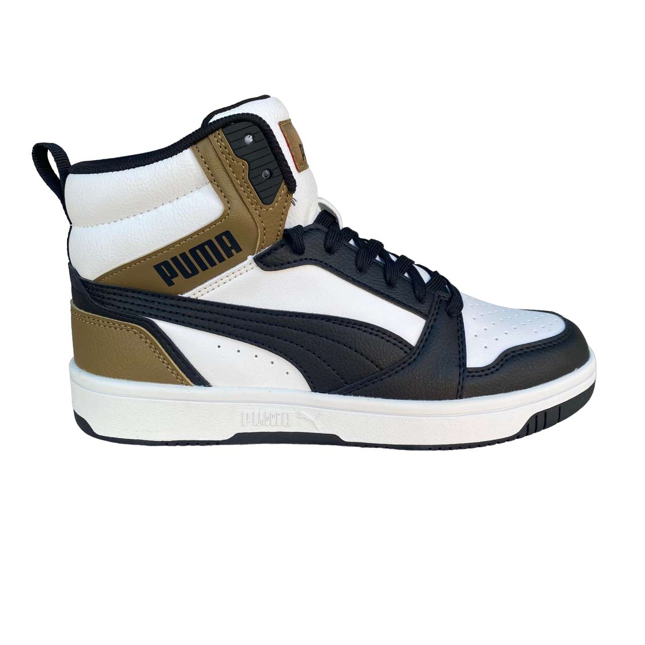 Puma Scarpa snreakers alta da ragazzo Rebound v6 Mid 393831 08 bianco-nero-cioccolato