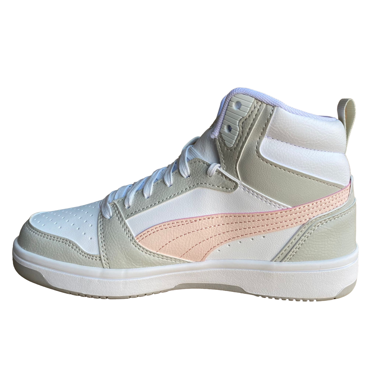 Puma Rebound v6 Mid girl's high sneaker shoe 393831 04 white-pink-grey