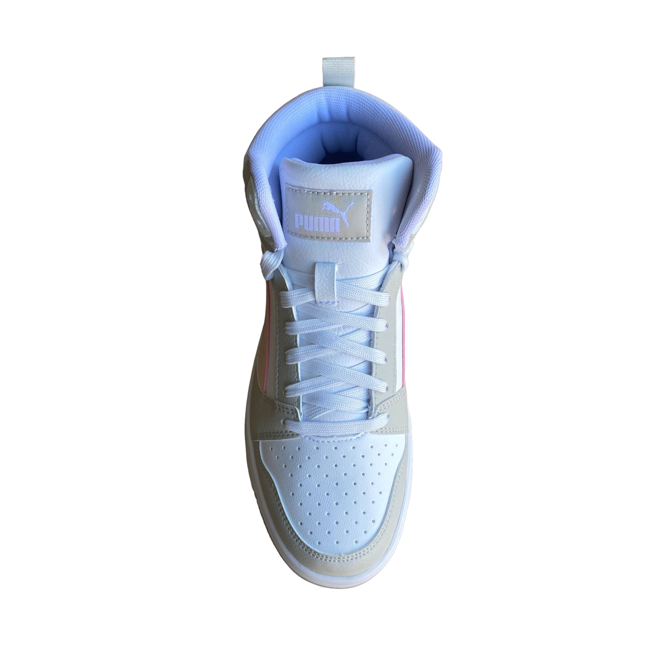 Puma Rebound v6 Mid girl's high sneaker shoe 393831 04 white-pink-grey