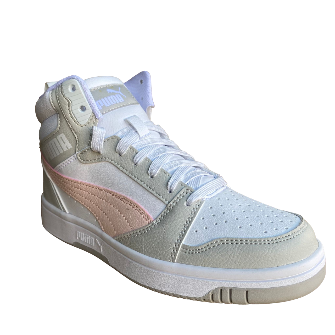 Puma Rebound v6 Mid girl's high sneaker shoe 393831 04 white-pink-grey