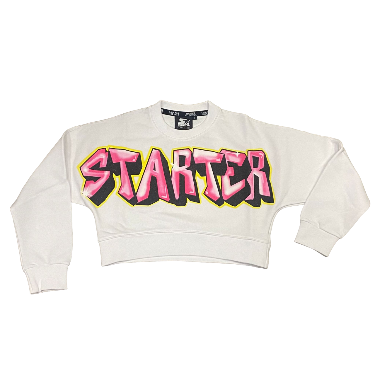 Starter felpa girocollo da ragazza con stampa avanti. Colore bianco