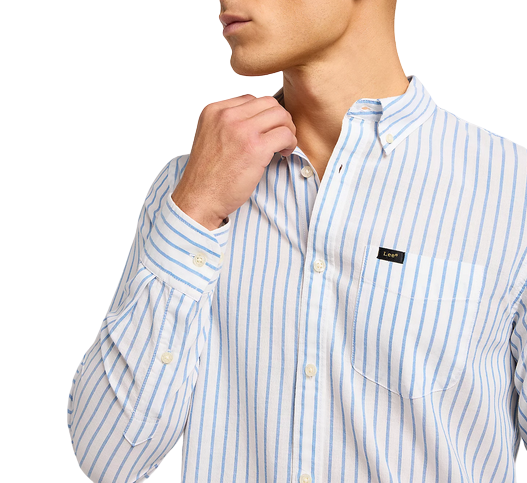 Lee camicia da uomo manica lunga con bottone al collo 112349979 bianco celeste