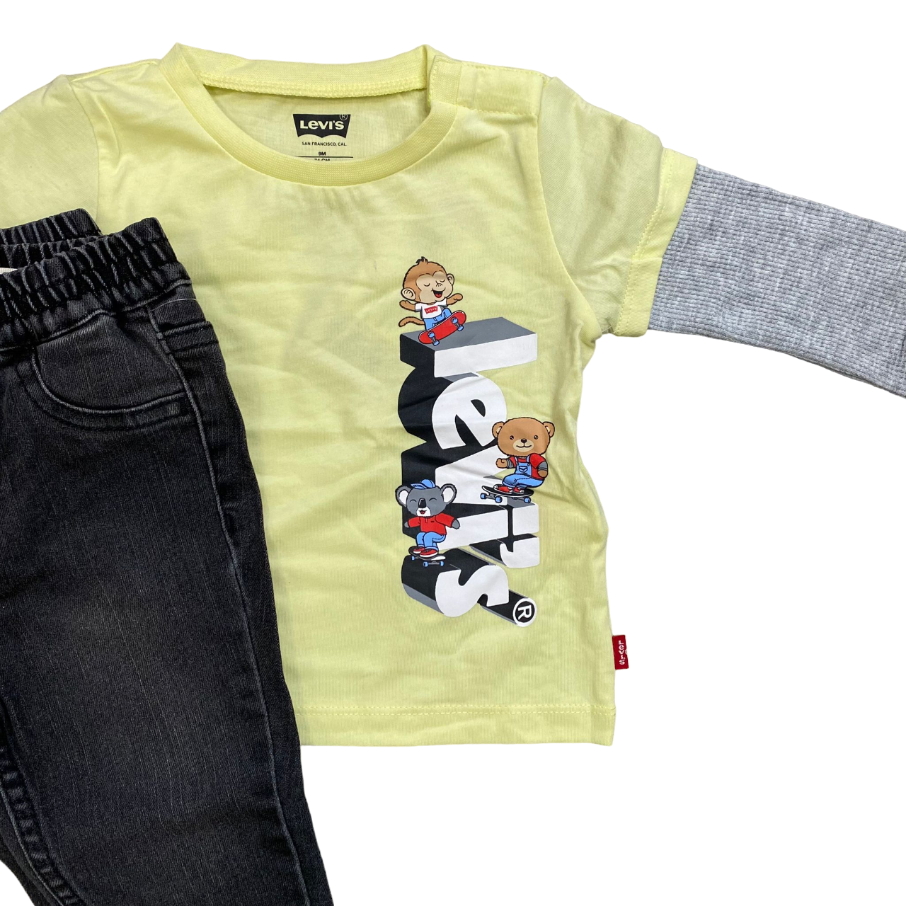 Levi's infant suit long sleeve t-shirt and jeans trousers 6EJ099-ECX bright green black