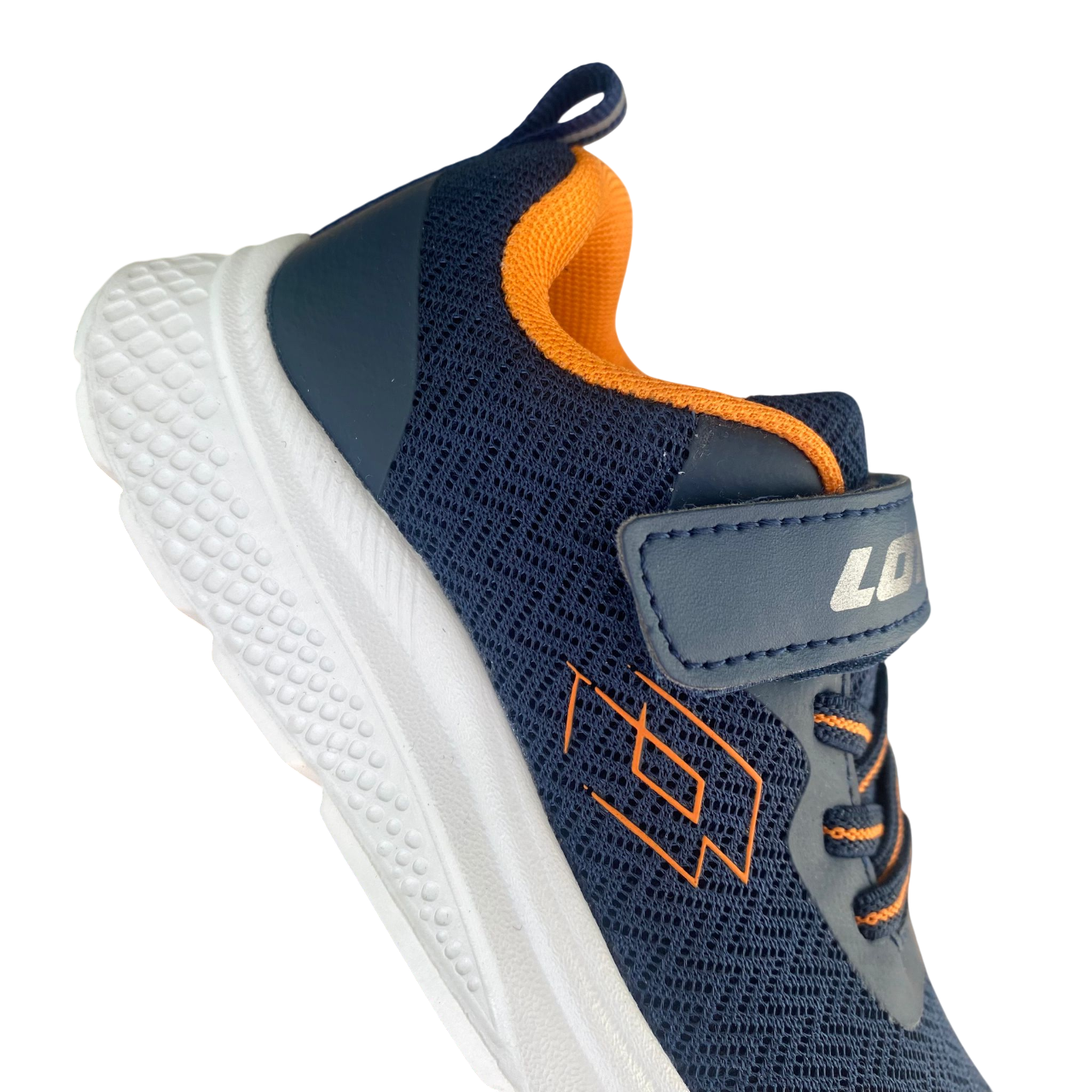 Vista posteriore delle scarpe Lotto Junior Rider blu con supporto tallone ottimale e morbidezza immediata per giovani sportivi