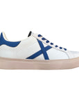 Sneakers uomo Munich Rete 111 8080111 bianco blu vista laterale con design retrò anni 80 e suola tipo casco