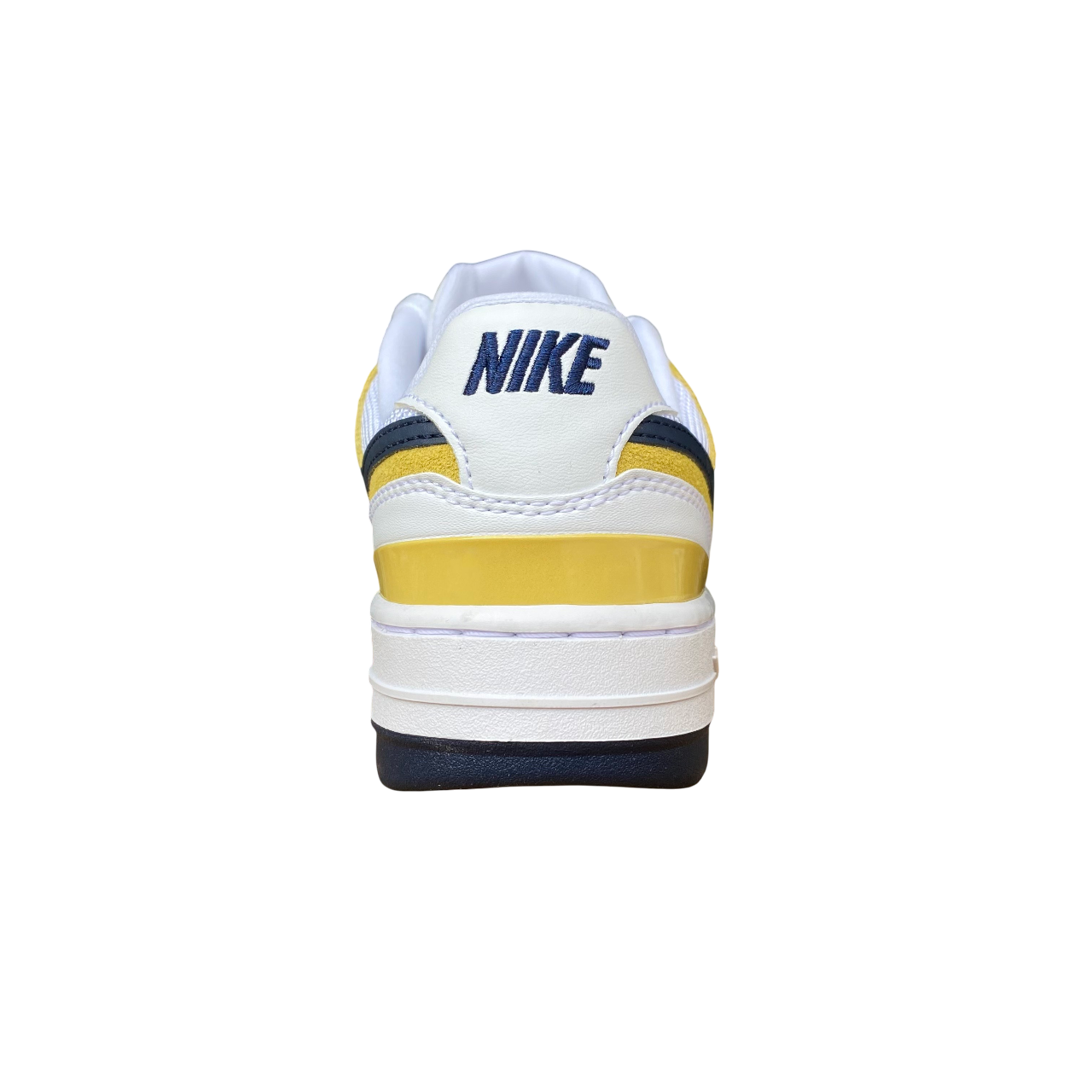 Retro delle sneakers Nike Gamma Force HJ5997-101 bianco-giallo con dettaglio tallone e logo Nike