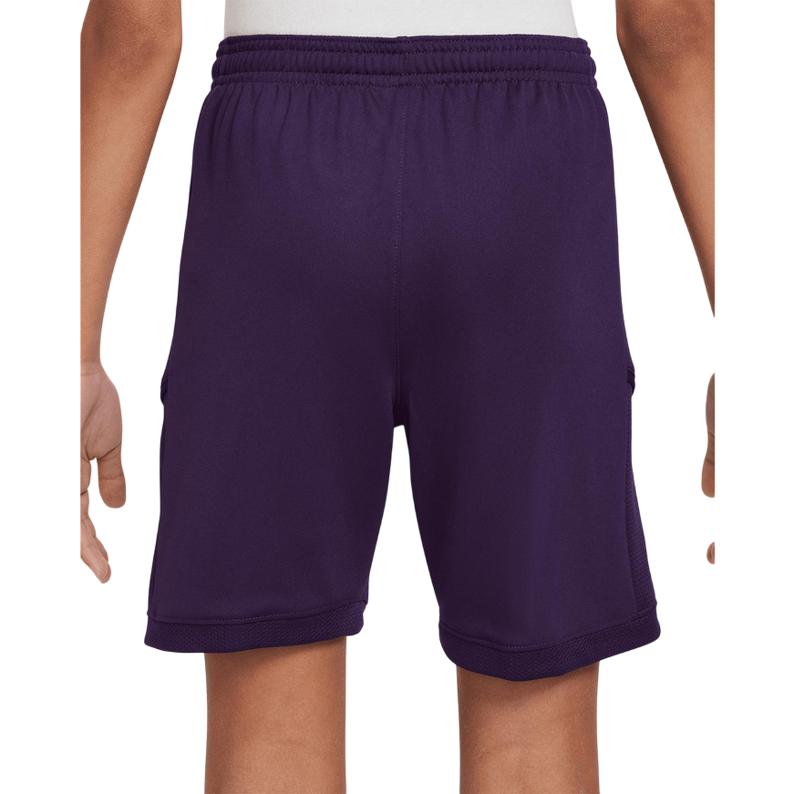 Shorts Nike Mbappé Academy Viola HQ3687-585 per bambini, pantaloncini da calcio junior con tecnologia Dri-FIT traspirante, collezione ufficiale Kylian Mbappé con inserti in mesh e coulisse in vita