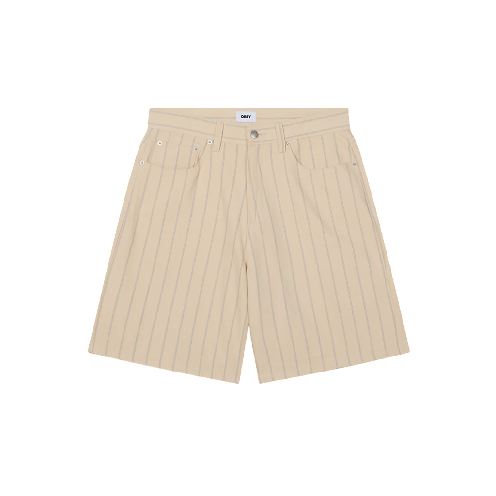 Obey pantaloncino in denim da uomo largo a righe 172100094 beige